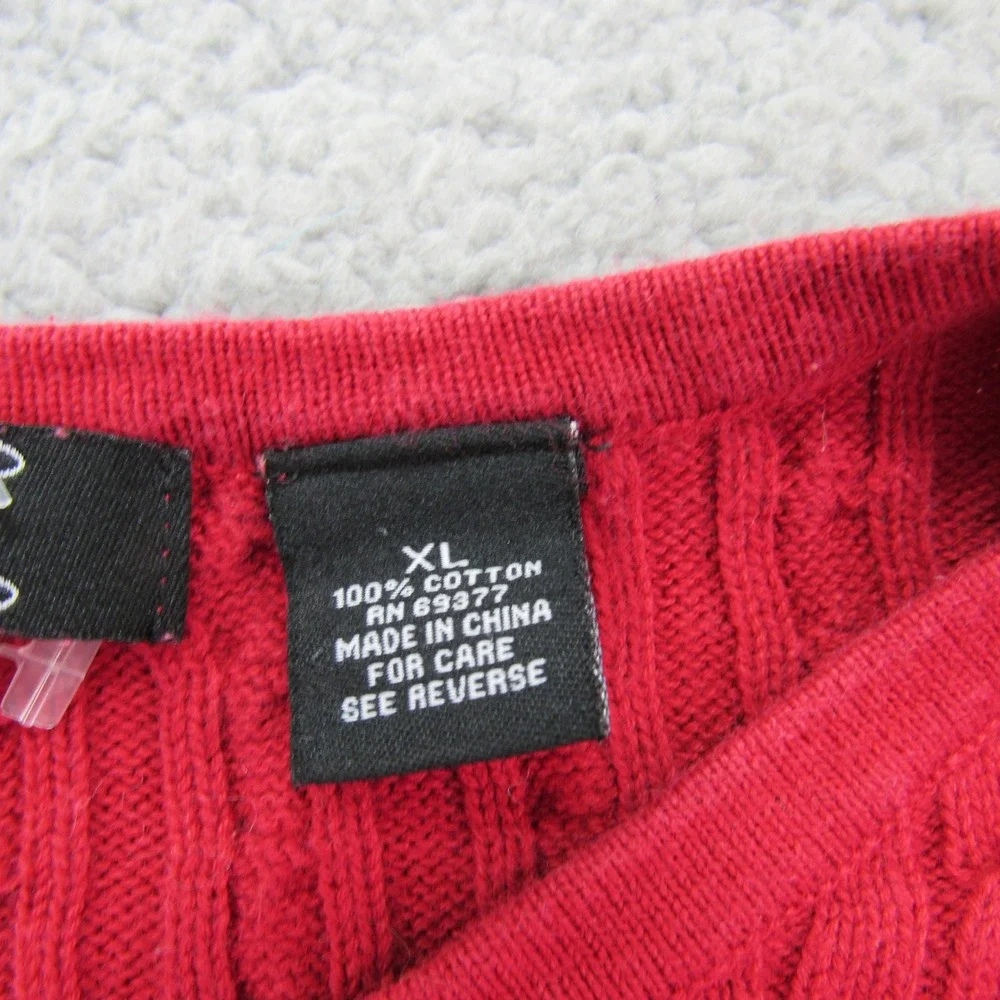 Crystal Kobe Women's Cable Knit Long Sleeve‎ Sweater XL Red 100% Cotton
